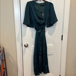 Lulu's dark green Cowl Neck Flutter Sleeve Cocktail Gown